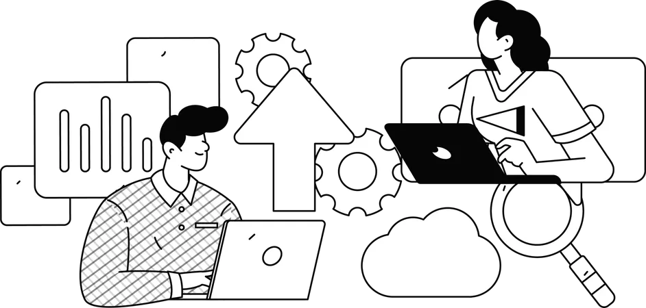 Customer support employee working on laptop  Illustration