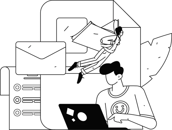Customer support employee working on laptop  Illustration