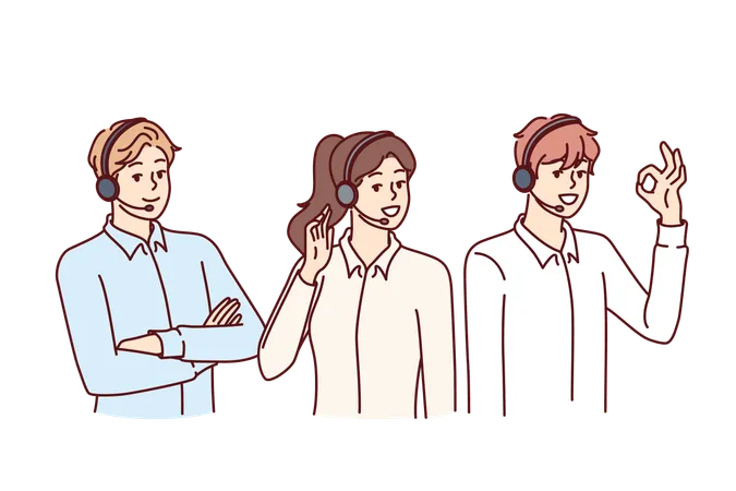 Customer support employees use headset with microphone to make telephone sales  Illustration