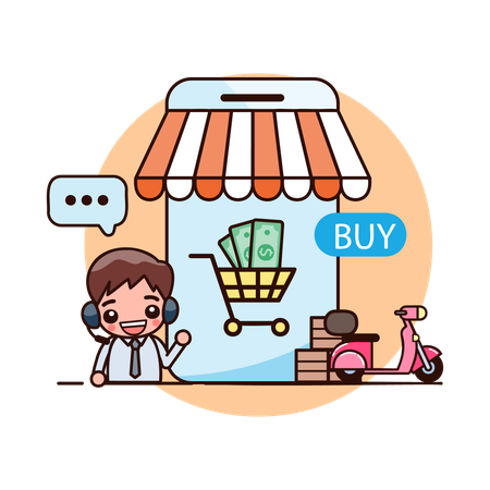Customer support is helping clients in online shopping  Illustration