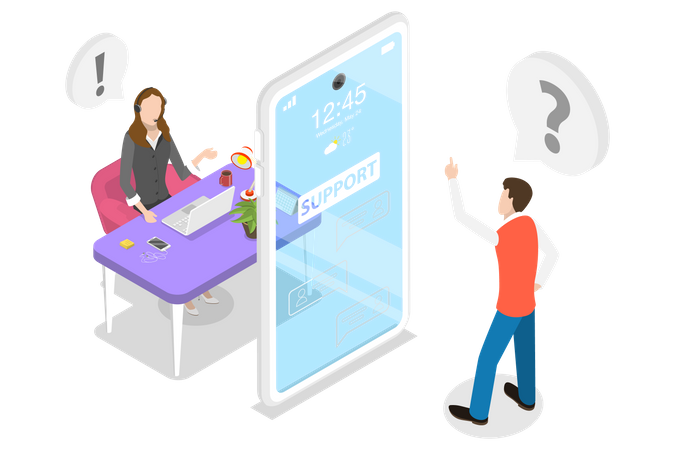 Customer Support Mobile App, Hotline Operator, Client Help and Assistance Service  Illustration