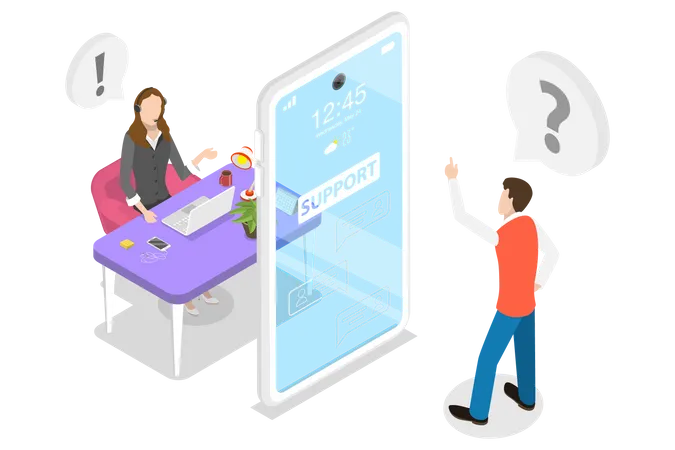 3 D Isometric Flat Vector Concept Of Customer Support Mobile App Hotline Operator Client Help And Assistance Service Illustration
