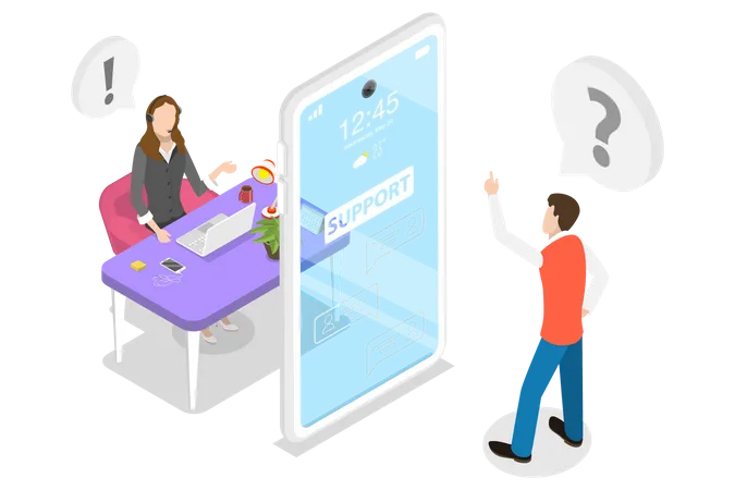 Customer Support Mobile App, Hotline Operator, Client Help and Assistance Service  Illustration