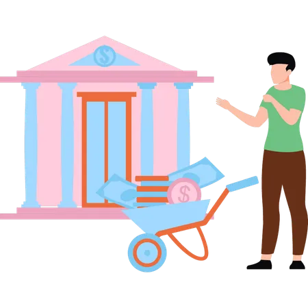 The Boy Is Showing Bank Building Illustration