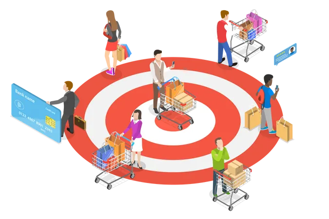 Customer Targeting Digital Marketing Campaign and Client Attraction Illustration