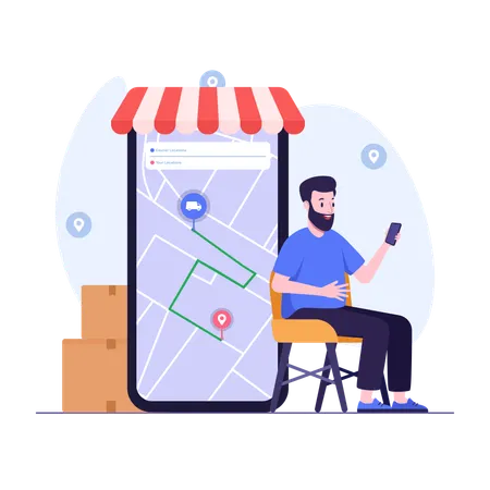 Customer tracking shopping order using mobile phone  Illustration