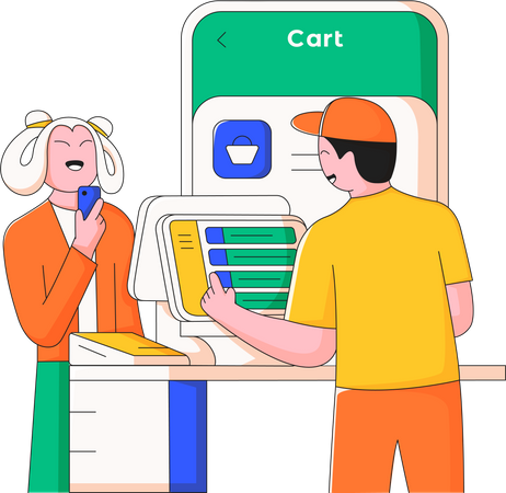 Customer transaction with digital cashier counter  Illustration