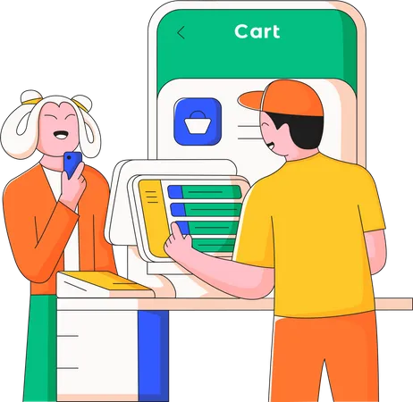 Customer transaction with digital cashier counter  Illustration