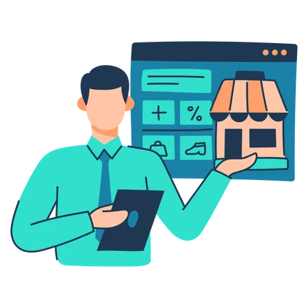 Customer visits online store for shopping  Illustration