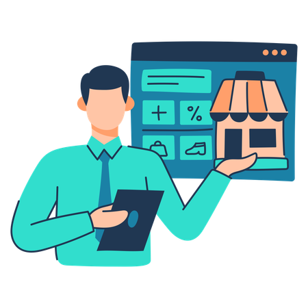 Customer visits online store for shopping  Illustration