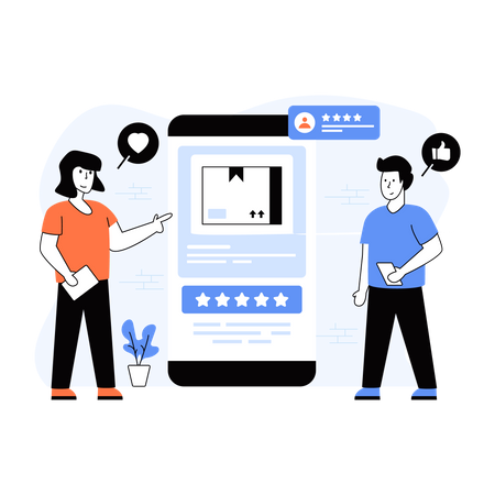 Customers adding review to the product online Illustration