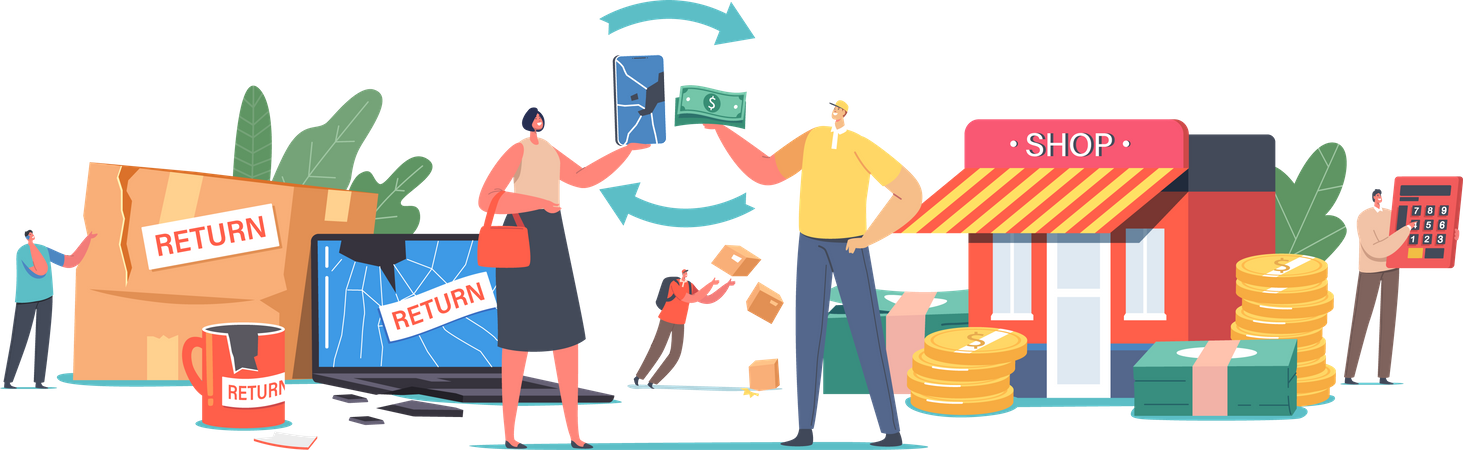 Customers Broken Goods Return and Exchange money  Illustration