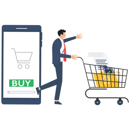 Customers buying and making payments with smartphone  Illustration
