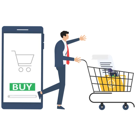 Customers buying and making payments with smartphone  Illustration