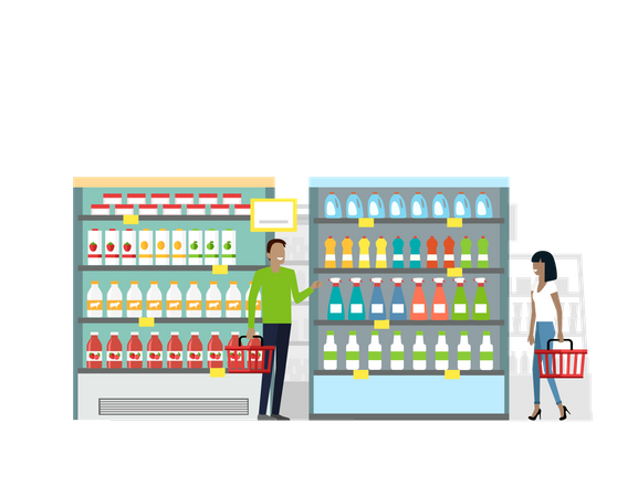 Customers choose daily products from shelves  イラスト