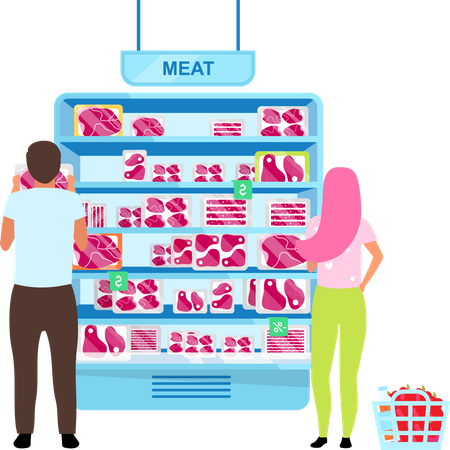 Customers choosing meat in butchery  Illustration