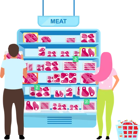 Customers choosing meat in butchery  Illustration