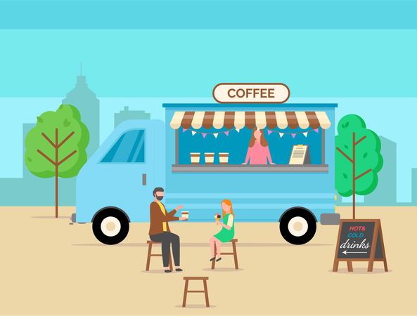 Customers drinking delicious coffee at coffee shop  Illustration