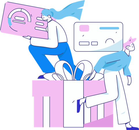 Customers earning cash back money on shopping  Illustration