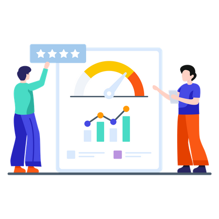 Customers giving ratings and employee doing analysis Illustration