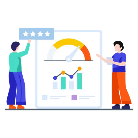 Customers giving ratings and employee doing analysis Illustration
