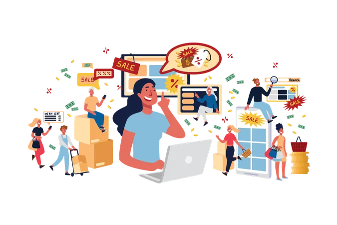 Customers Ordering Products Online  Illustration