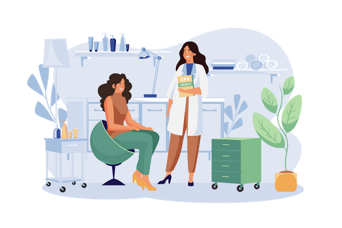 Customers Receiving Services in Spa Salons Illustration
