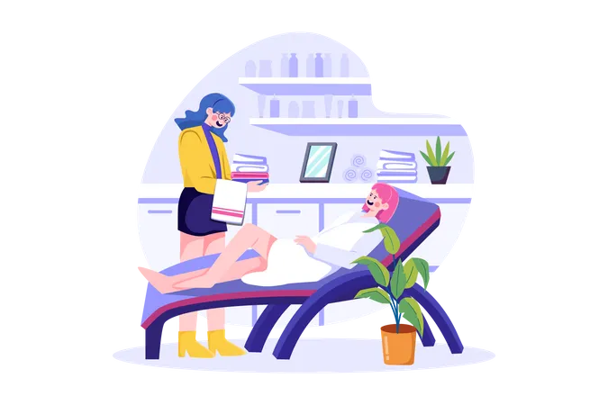 Customers Receiving Services in Spa Salons Illustration