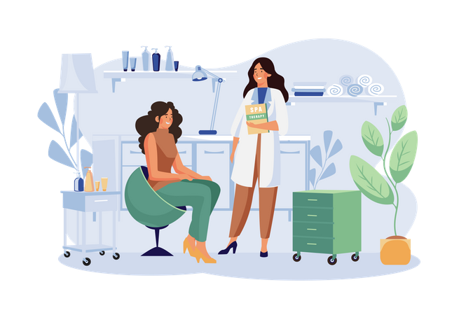 Customers Receiving Services in Spa Salons  Illustration