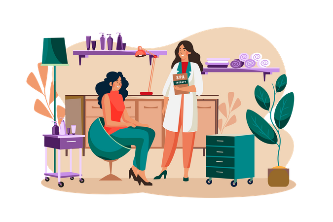 Customers Receiving Services in Spa Salons  Illustration