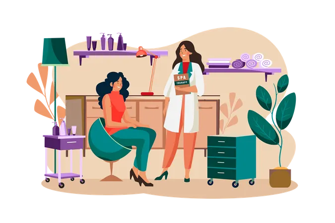 Customers Receiving Services in Spa Salons  Illustration