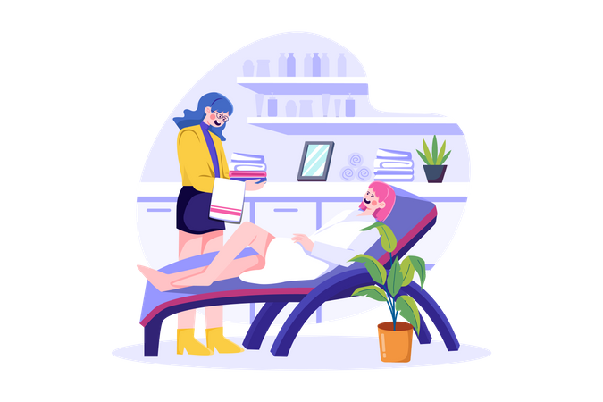 Customers Receiving Services in Spa Salons  Illustration