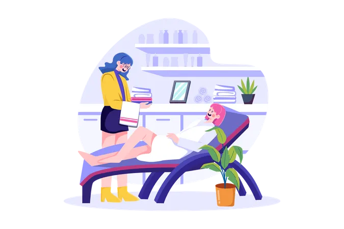 Customers Receiving Services in Spa Salons  Illustration