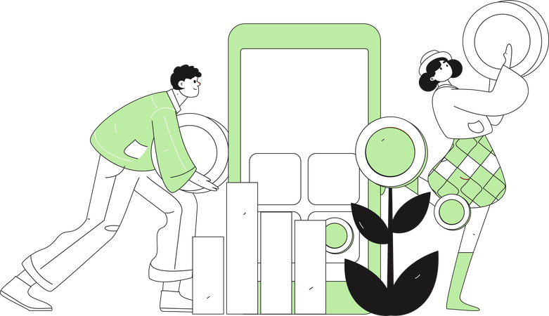 Customers viewing shopping feedback  Illustration