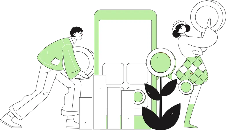 Customers viewing shopping feedback  Illustration