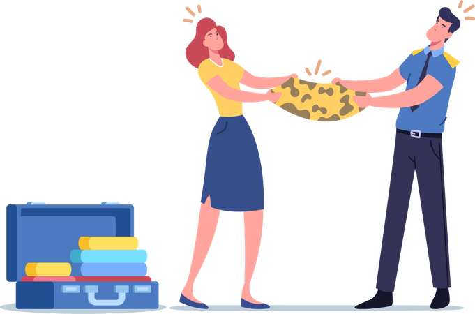 Customs Officer Confiscate Tourist Property in Airport Illustration