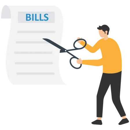 Cut bills to reduce cost  Illustration