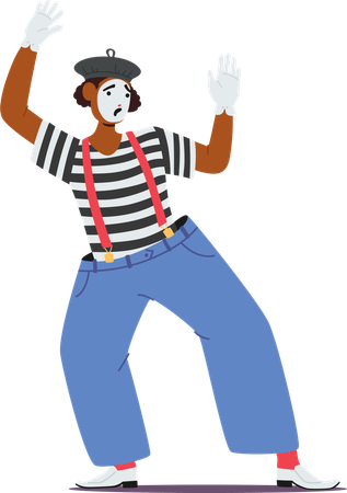 Cute  actor cartoon character wearing black-and-white striped pullover playing scared emotion  Illustration