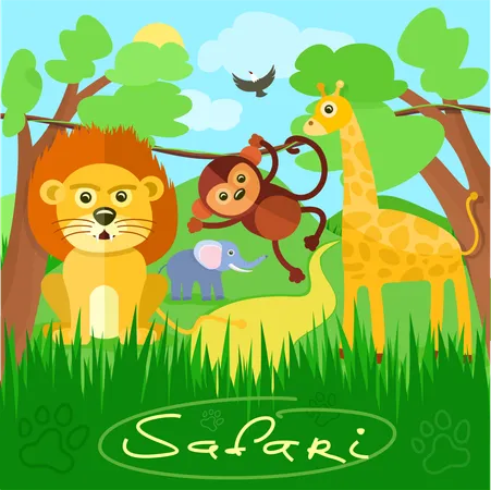 Cute african safari animals  Illustration