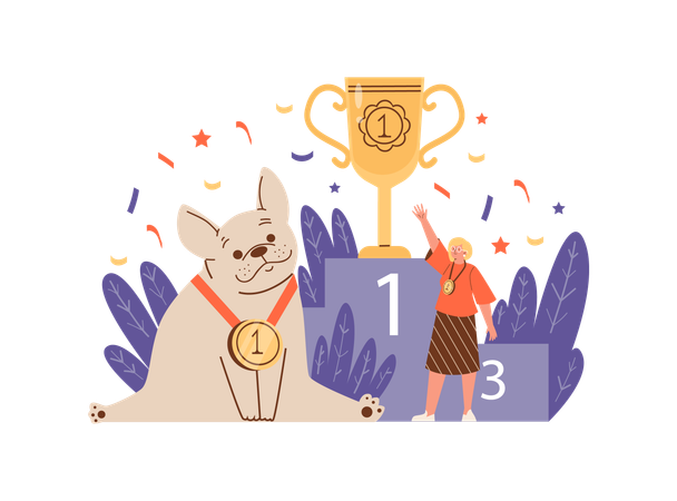 Cute and funny dog took first place in pet competition  Illustration