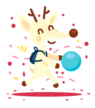 Cute and sweet deer play with a ball in the forest Illustration