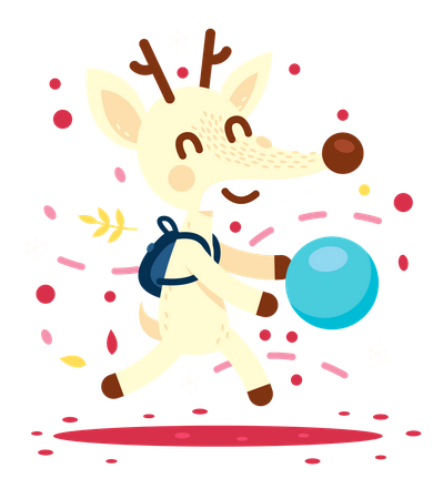 Cute and sweet deer play with a ball in the forest  Illustration