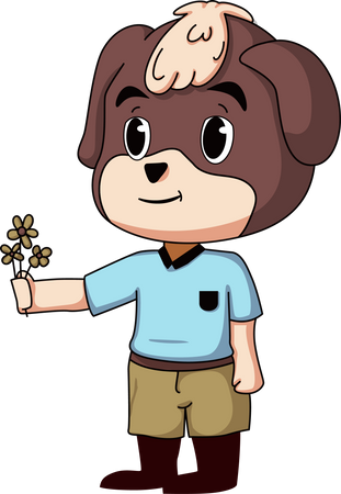 Cute Animal Character holding flower  Illustration