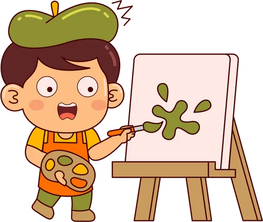 Cute Artist Boy Cartoon Character Illustration