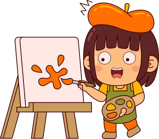 Cute artist girl painting  Illustration
