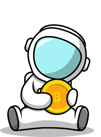 Cute Astronaut Holding Bitcoin  イラスト