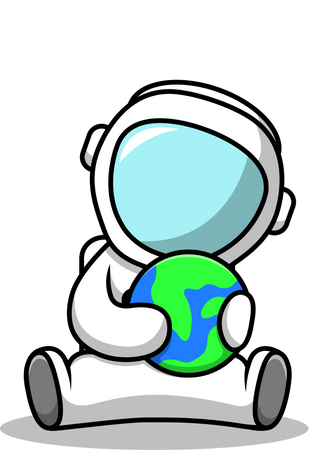 Cute Astronaut Playing Earth Illustration