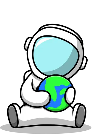 Cute Astronaut Playing Earth  Illustration