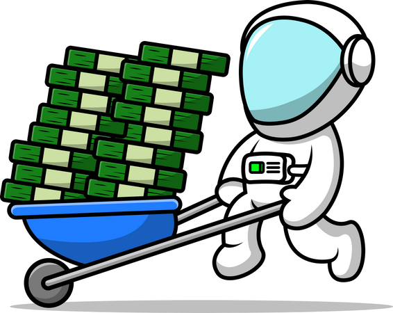 Cute Astronaut Pushing Cart Money Illustration