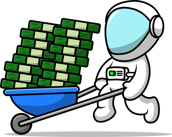 Cute Astronaut Pushing Cart Money  Illustration